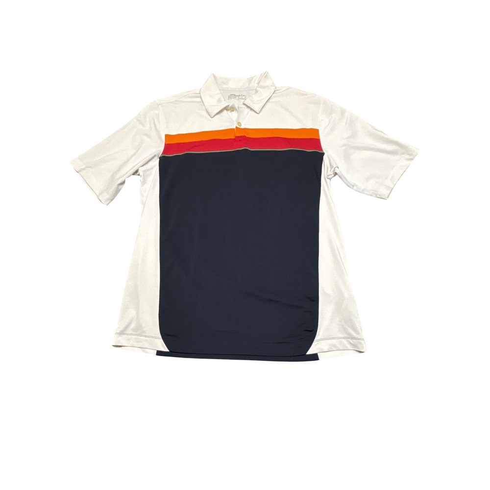 Nike Golf Fit Dry Polo Shirt Mens XL White Navy Blue Colorblock Striped Polo
